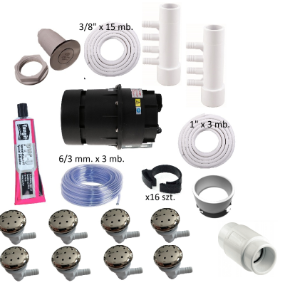 Zestaw masażu powietrznego 8 dysz z blendą ze stali nierdzewnej, pompa 300W ZMP8N300